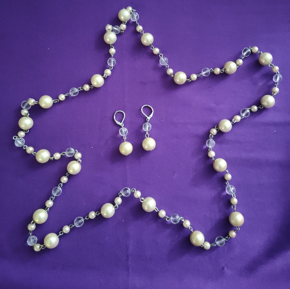 Faux Pearl Necklace and Earring Set